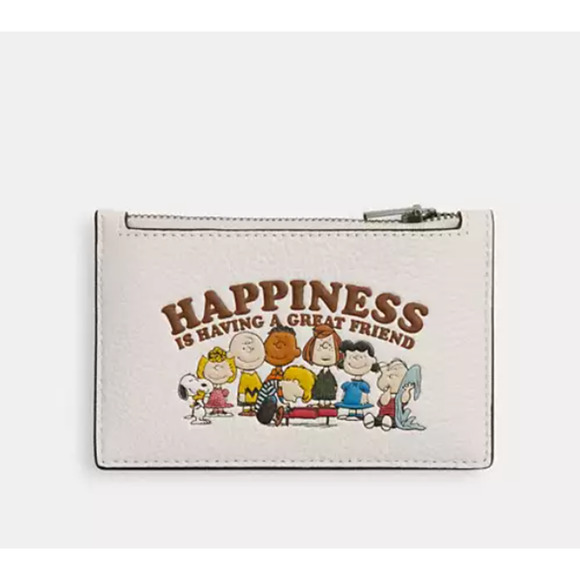 Coach X Peanuts Zip Card Case In Leather/Gunmetal/Chalk Multi CBM79 NWT - Picture 1 of 4